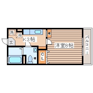 エスポアール長命(1K/1階)の間取り写真