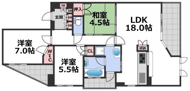 CITY SPIRE夕陽丘(3LDK/5階)の間取り写真