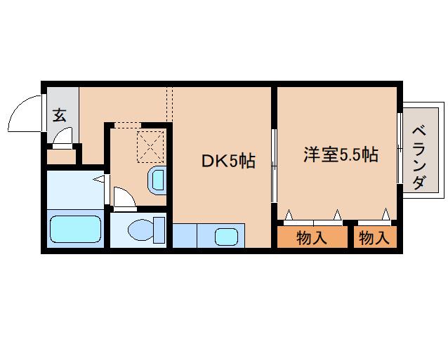 ドミール佐保台(1DK/2階)の間取り写真