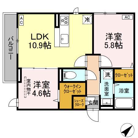 D PAINA 菅A(2LDK/3階)の間取り写真