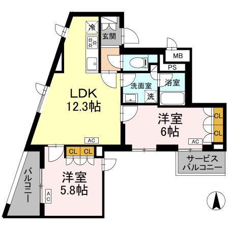 ロイジェント上板橋(2LDK/3階)の間取り写真