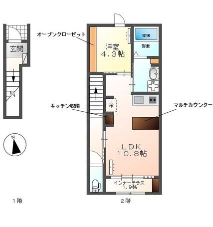 レインボー シェル(1LDK/2階)の間取り写真