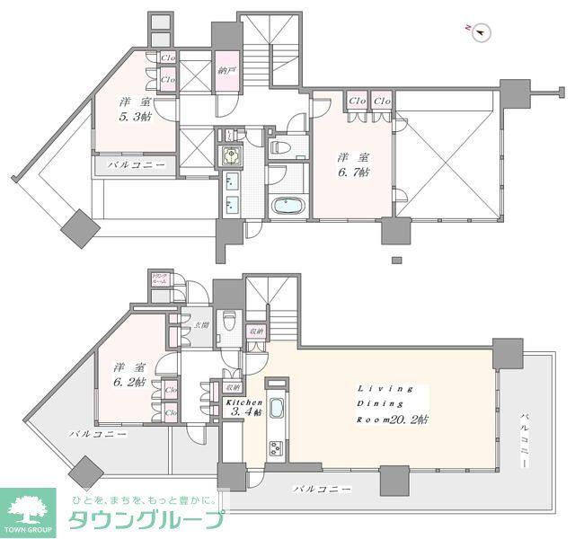 パークタワー横濱ポートサイド(3LDK/26階)の間取り写真