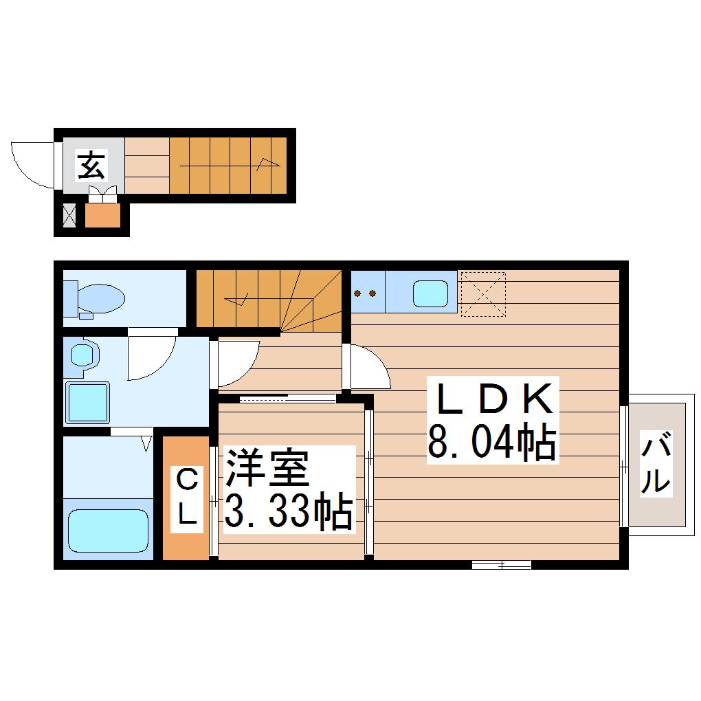 マノアーレ名取(1LDK/2階)の間取り写真