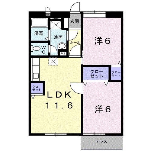 ニューエルディム貴船3(2LDK/1階)の間取り写真