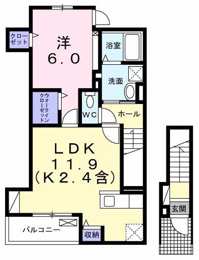 武蔵野ハイツ1(1LDK/2階)の間取り写真