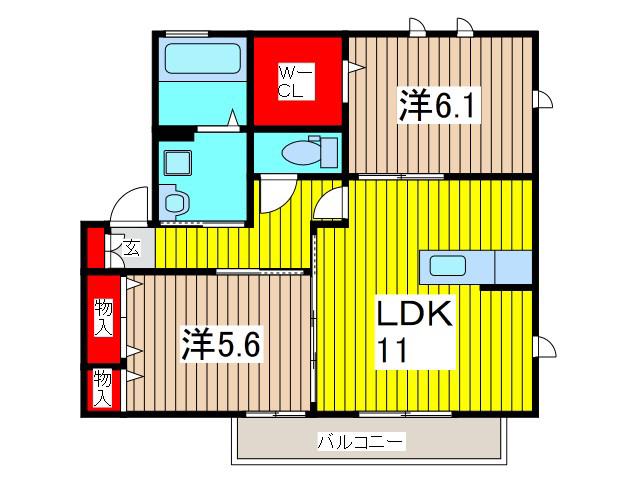 ラフレ仲道E(2LDK/1階)の間取り写真