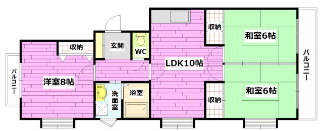 ミリオンハイム東昭和町(3LDK/3階)の間取り写真