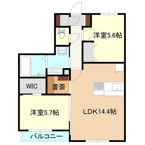 べレオ竹園(2LDK/1階)の間取り写真