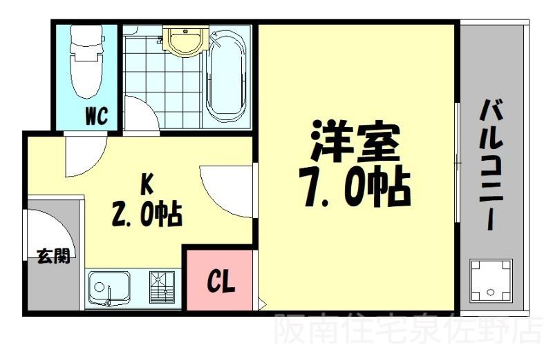 米谷ワンルーム(1K/3階)の間取り写真
