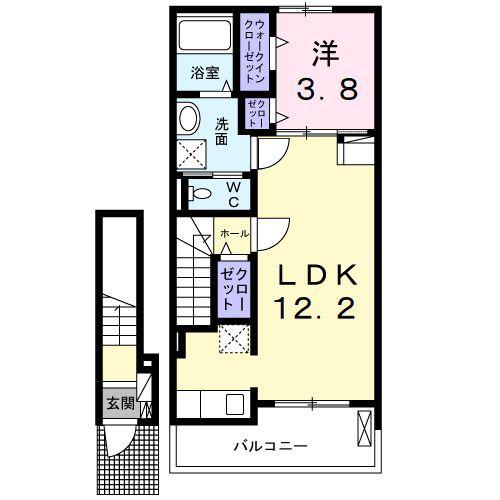 レコンフォール・K(1LDK/2階)の間取り写真