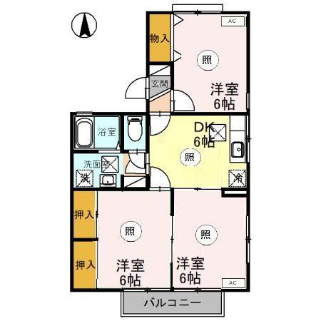 コーポラスITOII B棟(3DK/1階)の間取り写真