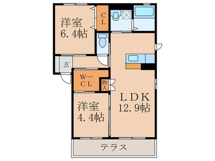 シャーメゾン頓野  B棟(2LDK/1階)の間取り写真