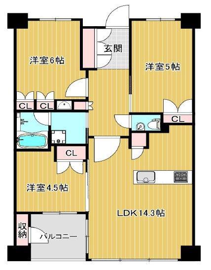 リバーガーデン四天王寺(3LDK/13階)の間取り写真