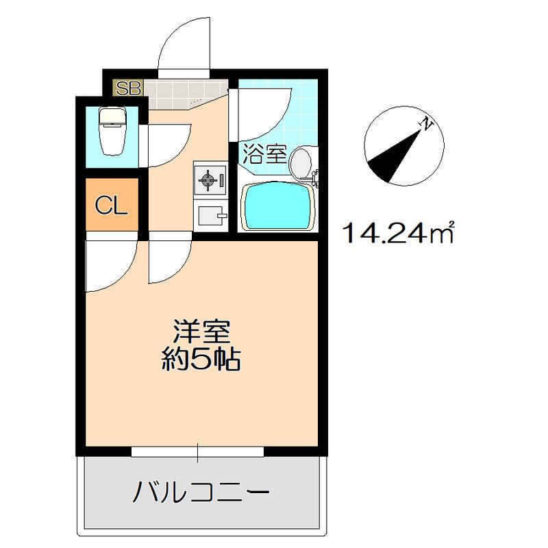 カザリヤハイツ大橋(1K/2階)の間取り写真