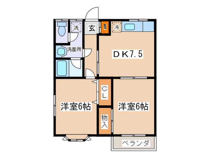 ビューライト(2DK/1階)の間取り写真