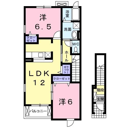 ウエストヒルズB(2LDK/2階)の間取り写真