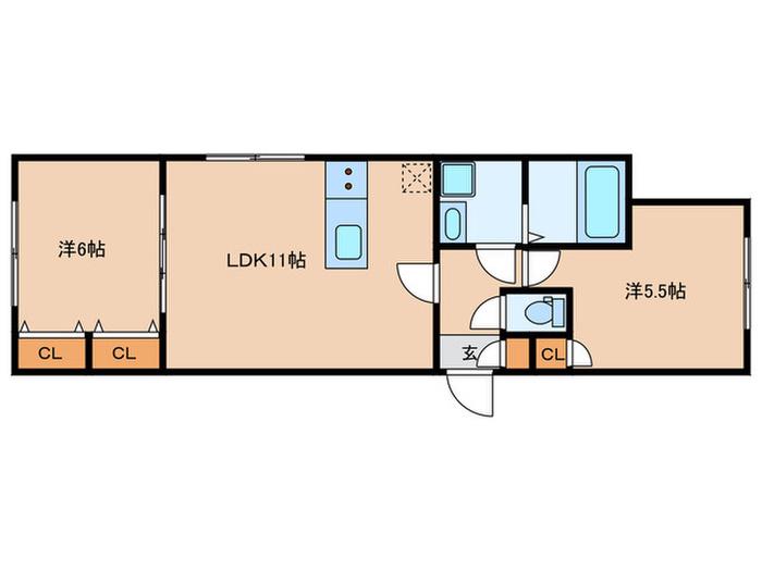 THE UNDERZ SUITE RESIDENCE(2LDK/2階)の間取り写真