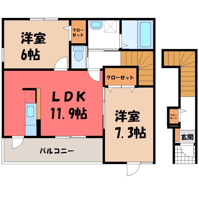 サニーガーデンC(2LDK/2階)の間取り写真