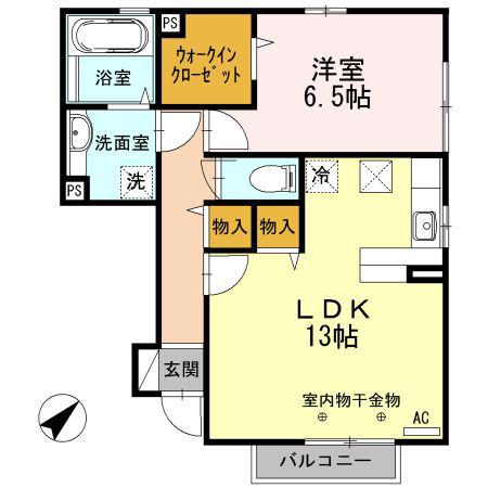 グレースフィーノ AB棟 B棟(1LDK/1階)の間取り写真