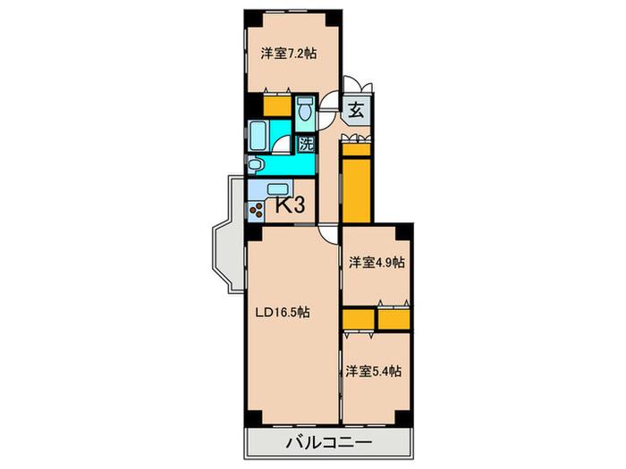 ヒルトップ宮崎台(3LDK/3階)の間取り写真