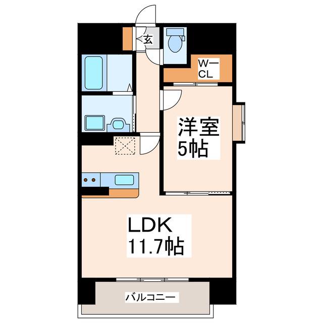 ウエスト FIELD(1LDK/3階)の間取り写真