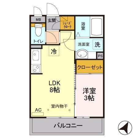 アンフルール(1LDK/3階)の間取り写真