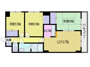 グリーンヒルズ小樽(3LDK/3階)の間取り写真
