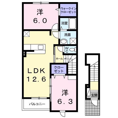 クラール・ブリーゼ(2LDK/2階)の間取り写真