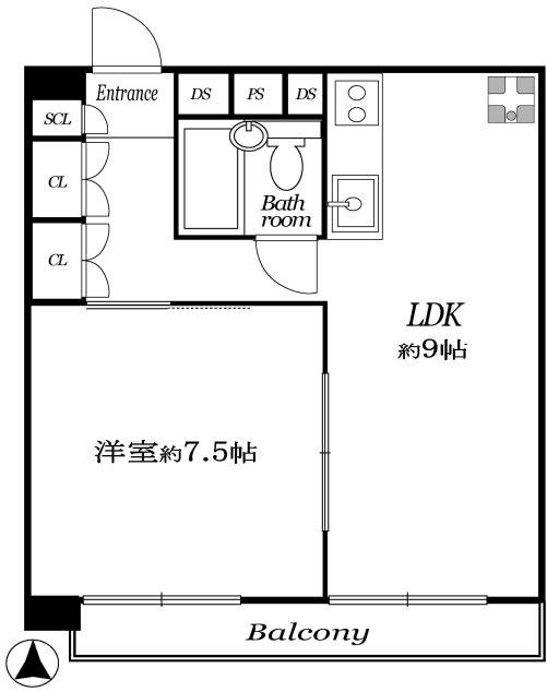 市ヶ谷春日マンション(1LDK/11階)の間取り写真
