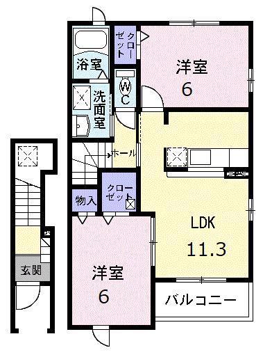 サンリット城ヶ根(2LDK/2階)の間取り写真