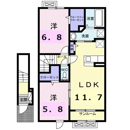 ブライト スクエアIII(2LDK/2階)の間取り写真