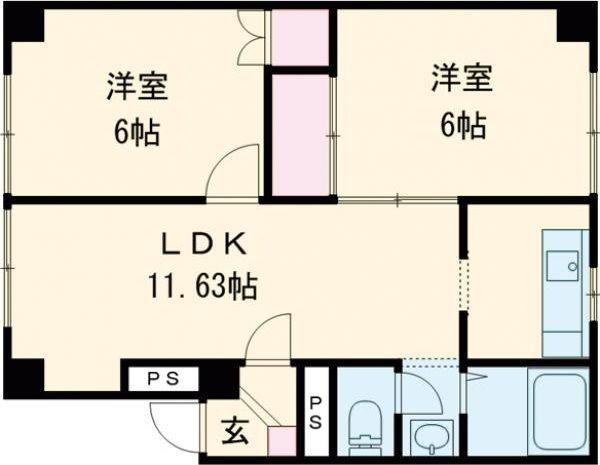 双葉グランドハイツ(2LDK/2階)の間取り写真