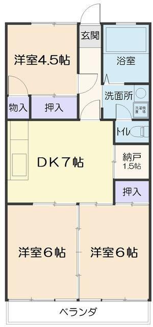 八百ふじ南光台ビル(3DK/2階)の間取り写真