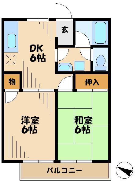 アプリコットハイムA(2DK/2階)の間取り写真
