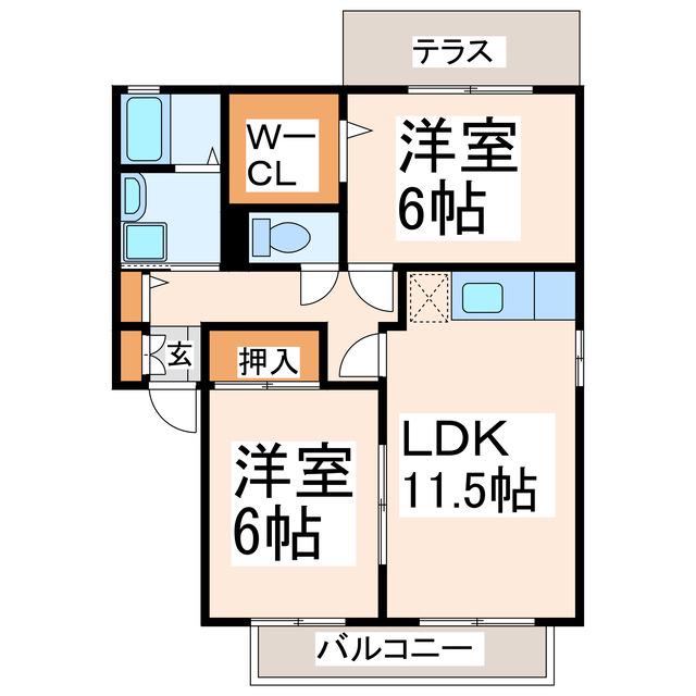 セジュールグランフォレ(2LDK/1階)の間取り写真