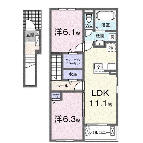 メグ・クレール B(2LDK/2階)の間取り写真