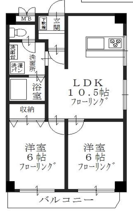 コンフォート布施(2LDK/6階)の間取り写真