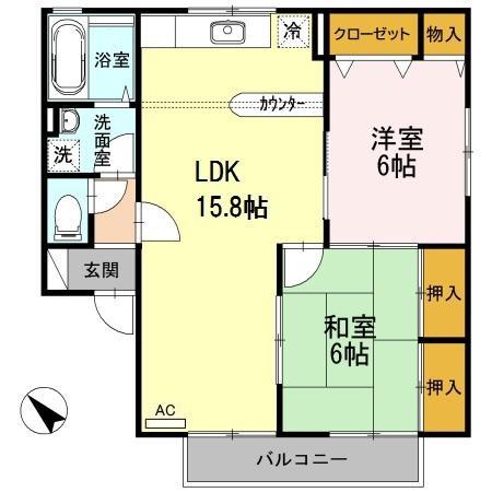 グランドール東野IIB棟(2LDK/1階)の間取り写真