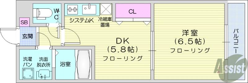 ベルメゾン新田東(1DK/6階)の間取り写真
