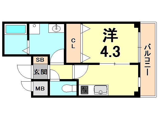 パークステージ夙川(1K/2階)の間取り写真