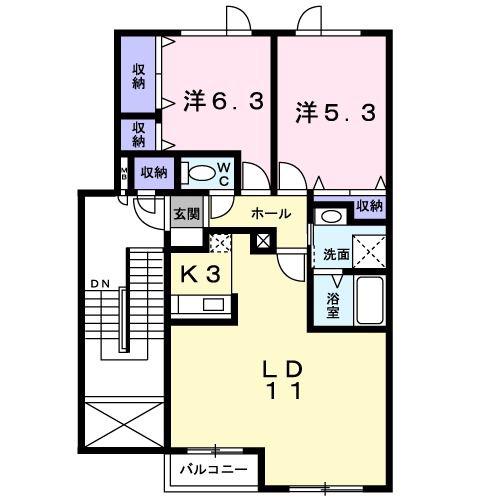 クレイン2(2LDK/2階)の間取り写真