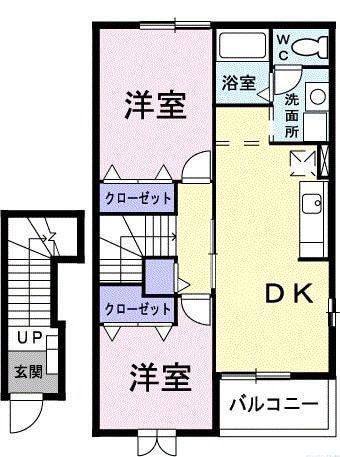 ドゥーヴェルドミール(2DK/2階)の間取り写真