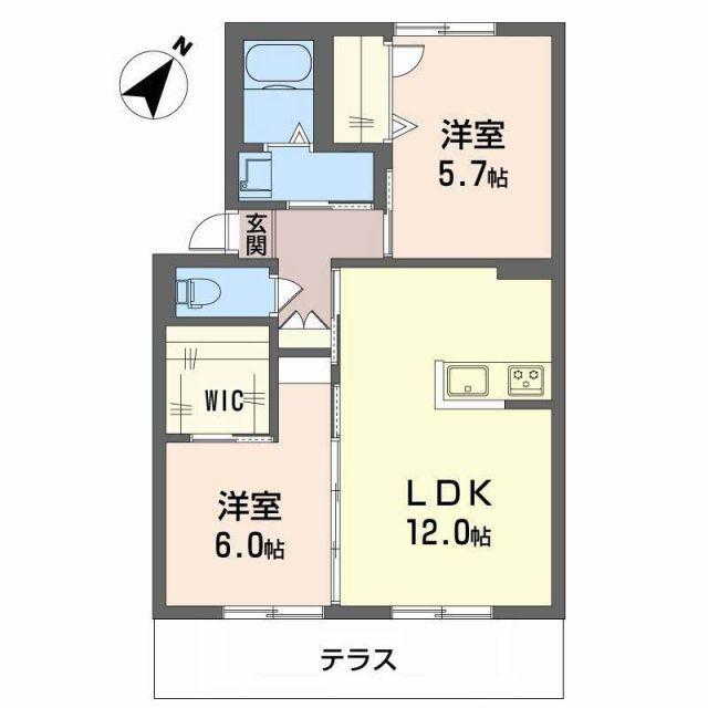 プレジール中島A棟(2LDK/1階)の間取り写真
