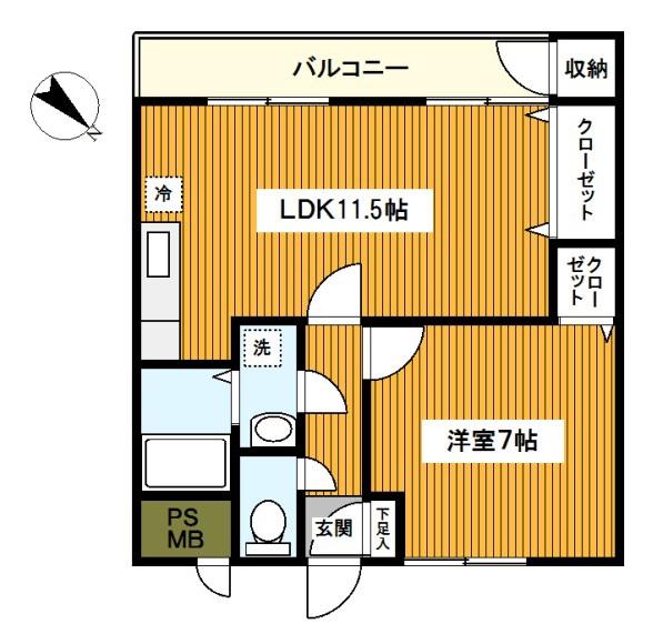 翠丘ハイツ(1LDK/4階)の間取り写真