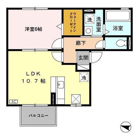 アビタシオン プリエ(1LDK/1階)の間取り写真