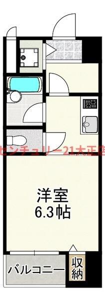ベルシモンズ大阪港(1K/1階)の間取り写真