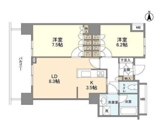 豊洲シエルタワー(2LDK/23階)の間取り写真