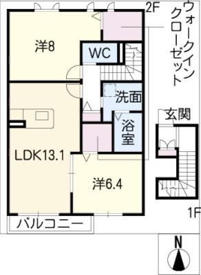 ウィングコート(2LDK/2階)の間取り写真