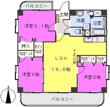リバーサイド弥生(3LDK/2階)の間取り写真